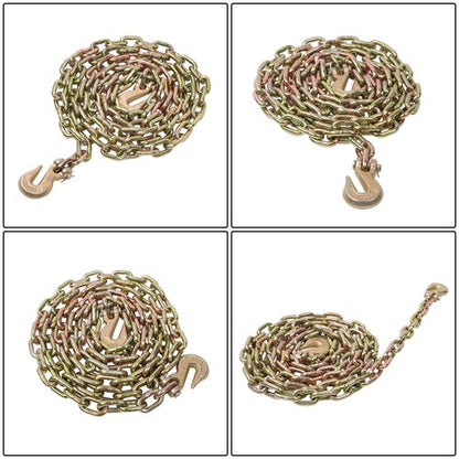 Solid Spare 4900lbs Transportation Bundle Chain Steel Gold G80 5/16in×12ft W/Clevis Hooks