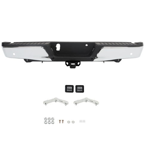 Solid Spare Chrome Rear Bumper For Ford F150 2015-2019 w/ Heavy Duty Tow & Sensor Hole