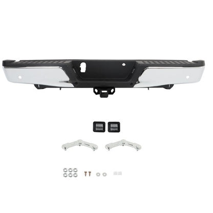 Solid Spare Chrome Rear Bumper For Ford F150 2015-2019 w/ Heavy Duty Tow & Sensor Hole