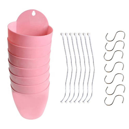 Solid Spare Pink Self-Watering Plant Flower Pot Wall Hanging Plastic Planter Garden 7 Pack