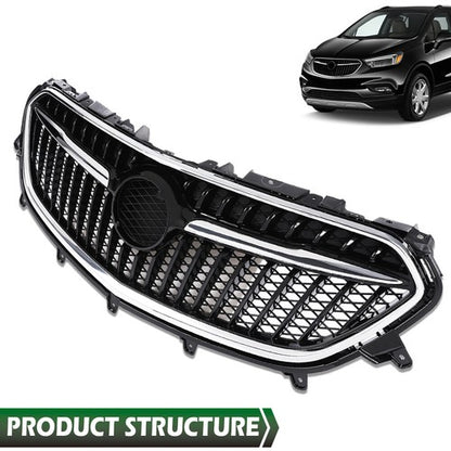 Solid Spare Front Bumper Upper Grille Grill w/ Chrome Trim Fit For 2017-2020 Buick Encore