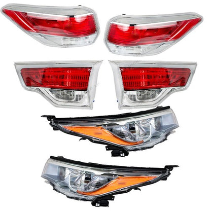 Solid Spare Outer+Inner Taillights Fit For 14-16 Toyota Highlander 1 Pair Chrome Headlights