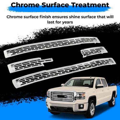 Solid Spare For GMC Sierra 1500 2014-2015 GI123 Chrome Grille Insert Mesh Grill Overlay Trim