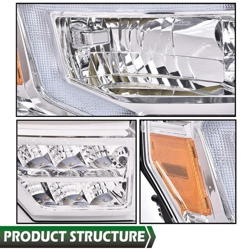Solid Spare Fit For 2009-2014 Ford F-150 Amber Corner Chrome Housing LED DRL Headlights