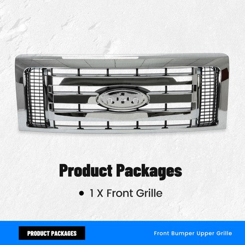 Solid Spare For 2009-2012 13 14 Ford F-150 F150 XLT Front Upper Bumper Grille Grill Chrome
