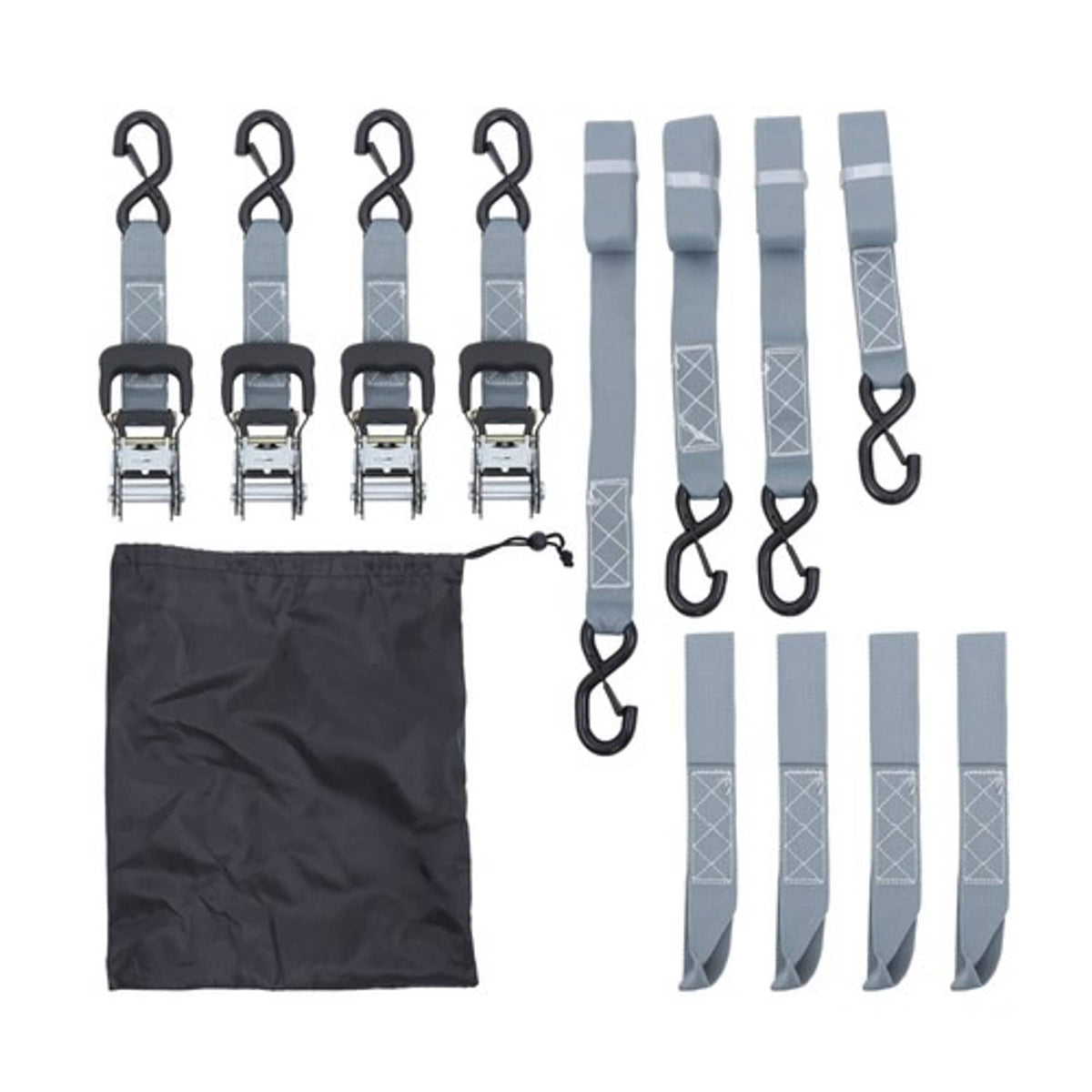 Solid Spare Ratchet Strap*4 Steel+Polyester Gray Fracture Strength 5208lbs 1.6in*8ft S Hooks