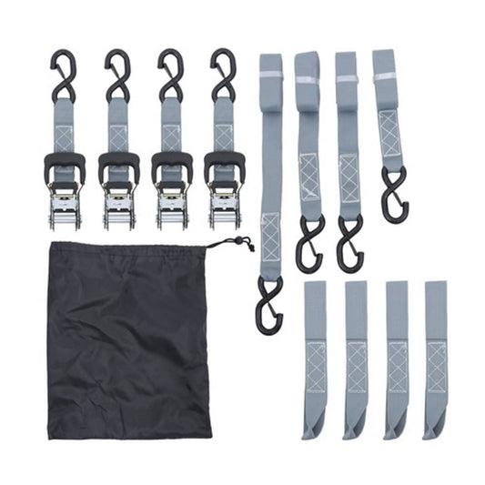 Solid Spare Ratchet Strap*4 Steel+Polyester Gray Fracture Strength 5208lbs 1.6in*8ft S Hooks