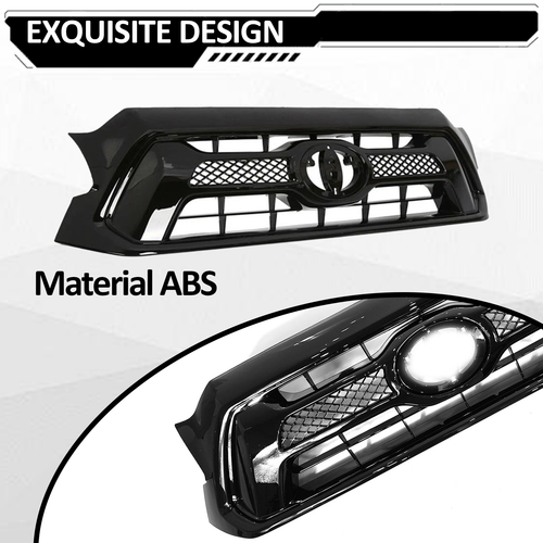 For 2012 2013 2014 2015 Toyota Tacoma Front Bumper Gloss Black Grille Grill