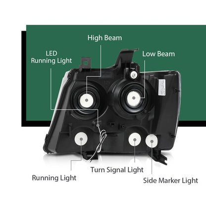 Solid Spare Smoke/Black LED DRL Headlights Fit For 07-14 Chevy Avalanche Tahoe Suburban