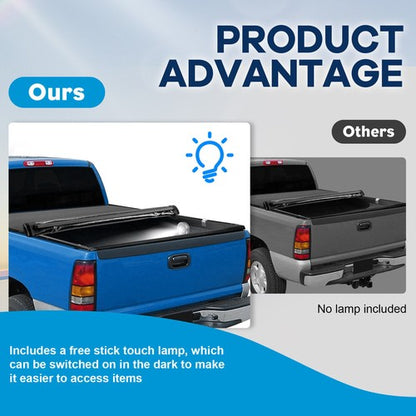 Solid Spare Soft Roll Up 5.8 FT Tonneau Cover w/Light For 07-25 GMC Sierra Silverado 1500