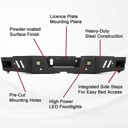 Solid Spare Rear Bumper Steel For 2010-2018 2019-2024 Ram 2500 3500 w/ LED lights Bolt Kits