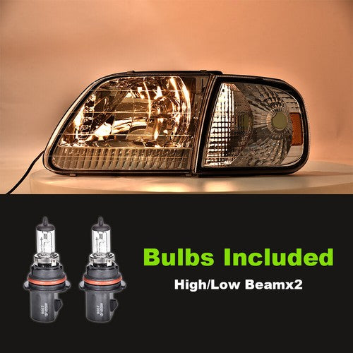 Solid Spare Chrome Housing Headlights Amber Corner Fit For 1997-2003 Ford F150 Expedition