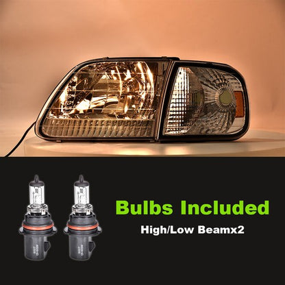 Solid Spare Chrome Housing Headlights Amber Corner Fit For 1997-2003 Ford F150 Expedition