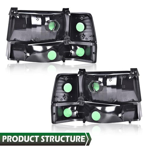 Solid Spare Amber Corner Bumper Lamps Headlights Chrome Fit For 1992-1996 Ford F-150 Bronco