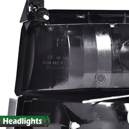 Solid Spare Fit For 92-96 Ford F150 F250 F350 Bronco Clear/Black LED DRL Headlights