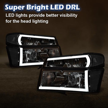 Solid Spare Fit For 04-12 Chevy Colorado GMC Canyon LED Tube Headlights Bumper Lamps Chrome