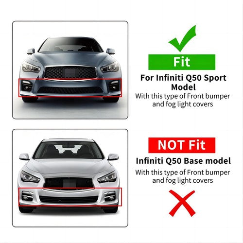 Solid Spare Front Bumper Fog Light Cover Bezel Trim For Infiniti Q50 Sport 2014-2017 LH & RH