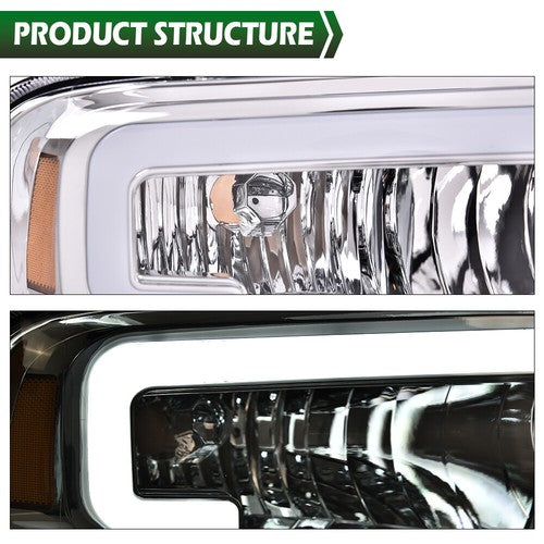 Solid Spare Fit For 05-07 Ford F250 F350 Super Duty Conversion LED DRL Headlights Chrome