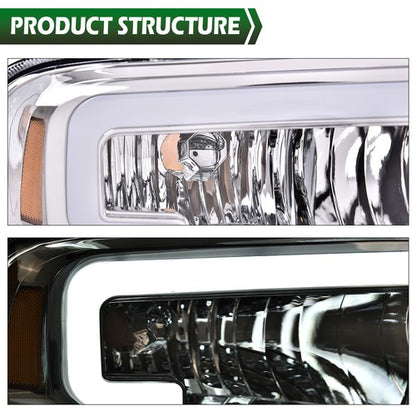 Solid Spare Fit For 05-07 Ford F250 F350 Super Duty Conversion LED DRL Headlights Chrome