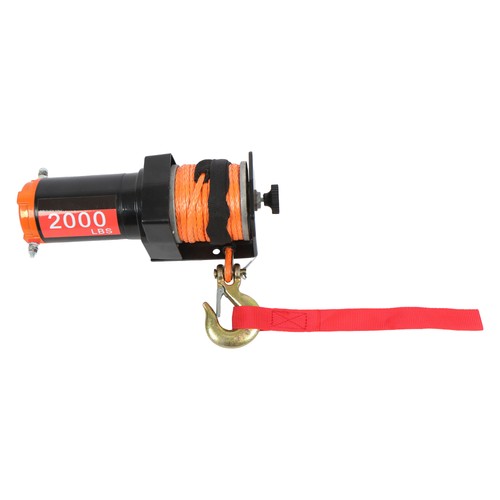 Solid Spare Electric Winch Black+Orange 2000lbs 12VDC/1.1HP Motor 0.18in*50ft Synthetic Rope