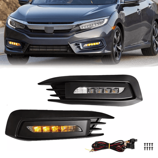 Solid Spare Pair For 2016-2018 Honda Civic LED DRL Fog Light W/Turn Signal Lamp LH+RH
