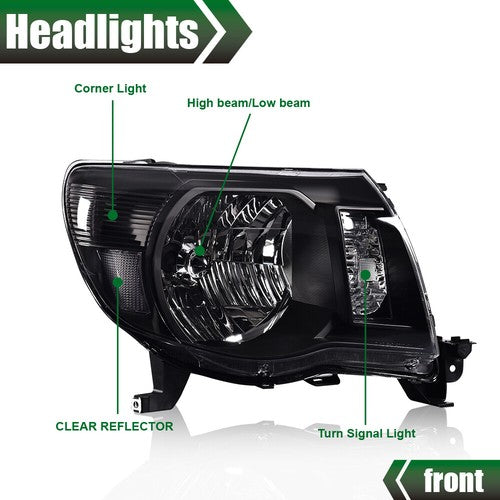 Solid Spare Headlights Left & Right Pair Set Fit For 2005-2011 Toyota Tacoma Assembly Black