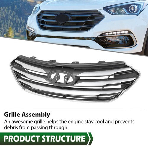 Solid Spare Fit For 2017-2018 Hyundai Santa Fe Sport Front Bumper Upper Grille Assembly