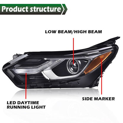 Solid Spare Fit For 2018-2021 Chevrolet Equinox Halogen Left Projector Headlights w/ LED DRL