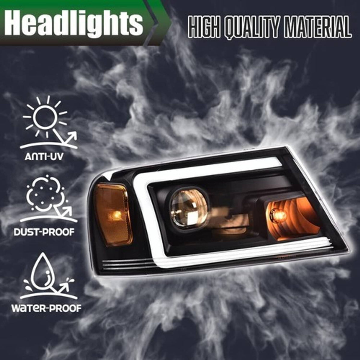 Solid Spare Projector LED DRL Headlights Assembly For 2004-2008 Ford F150 F-150 Headlamps