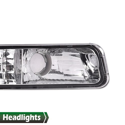 Solid Spare LED DRL Chrome Amber Headlights+Bumper Lamps Fit For 1999-2007 GMC Sierra/Yukon