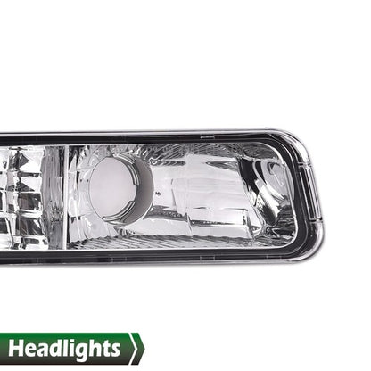 Solid Spare LED DRL Chrome Amber Headlights+Bumper Lamps Fit For 1999-2007 GMC Sierra/Yukon