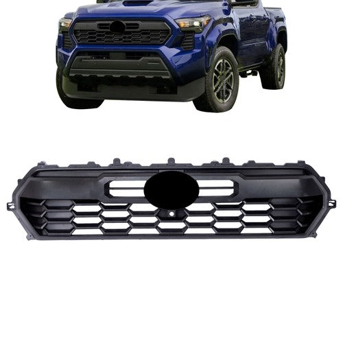 Solid Spare Front Upper Grille Grill W/Camera Hole Black Plastic For Toyota Tacoma 2024-2025