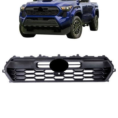 Solid Spare Front Upper Grille Grill W/Camera Hole Black Plastic For Toyota Tacoma 2024-2025
