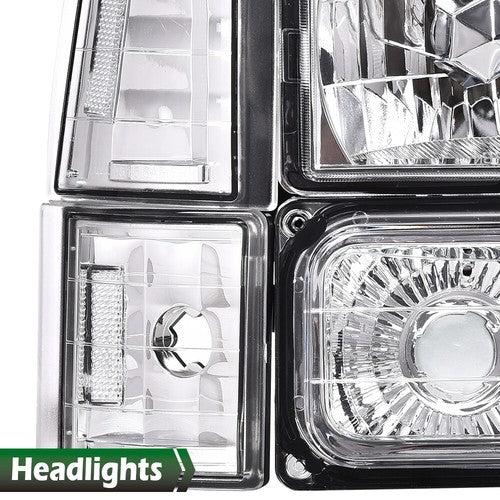 Solid Spare Fit For 94-99 Chevy C/K 1500/2500/3500 Chrome Housing Headlights Clear Reflector