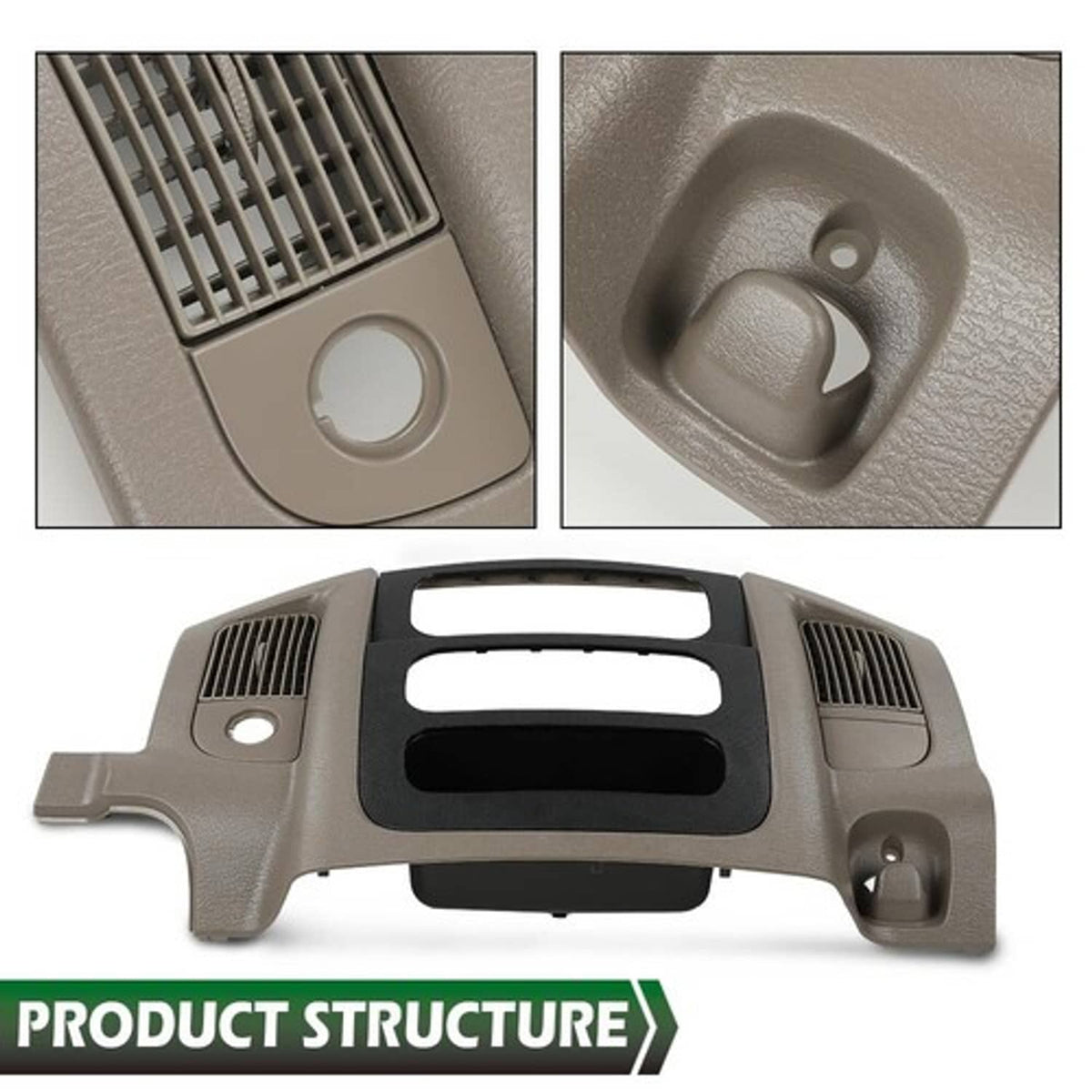 Solid Spare Fit For 02-05 Dodge Ram Dash Radio Bezel Climate Trim Panel Vents Storage Beige