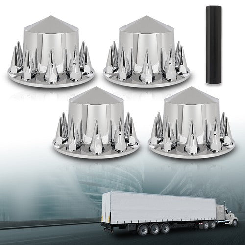 Solid Spare New 4pcs Rear Hub Cover For Semi Truck Wheel Cover 33mm Nut Covers Spiked Silver