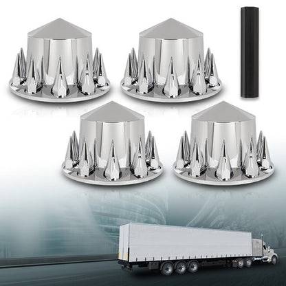 Solid Spare New 4pcs Rear Hub Cover For Semi Truck Wheel Cover 33mm Nut Covers Spiked Silver