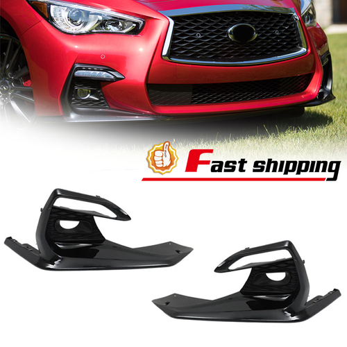 Front Bumper Fog Light Lamp Covers Bezels For Infiniti Q50 Sport 2018-2021 Black