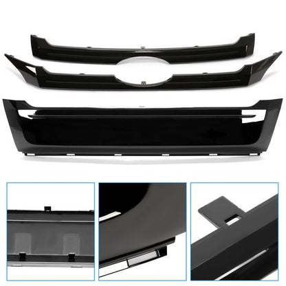 Solid Spare Fit 2011-2014 Ford Edge 3PCS Glossy Black ABS Front Bumper Grille Trim Molding