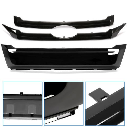 Solid Spare Fit 2011-2014 Ford Edge 3PCS Glossy Black ABS Front Bumper Grille Trim Molding