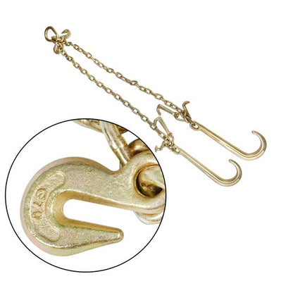 Solid Spare 5/16" G70 V-Chain Bridle w/ 15" Large J Hooks,T- Hook & J-Hook w/ Grab Hooks 3'