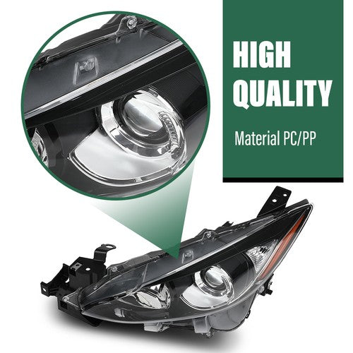 Solid Spare Halogen Projector Headlight Driver Left Side LH Fit For 14-16 Mazda 3 Sport