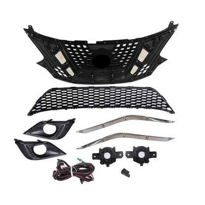 Solid Spare 8pcs For Nissan Murano 2015-2018 Front Grill Bumper Trim Molding+Foglights Set