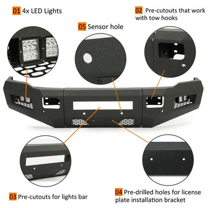 Solid Spare Front & Rear Bumper For Dodge Ram 2500 3500 2010-18 w/ LED lights Powder-Coated
