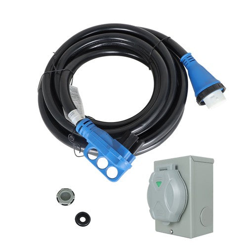 Solid Spare 50A 25FT RV Power Extension Cord W/ LED & Twist Lock Plug Inlet 125/250V