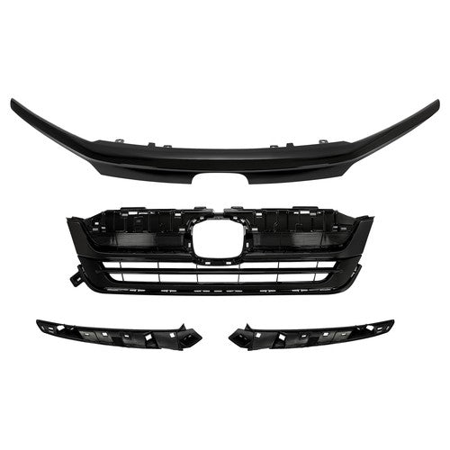 Solid Spare Fit 2019-21 2022 Honda Pilot Front Upper Grille Full Glossy Black Grill Assembly
