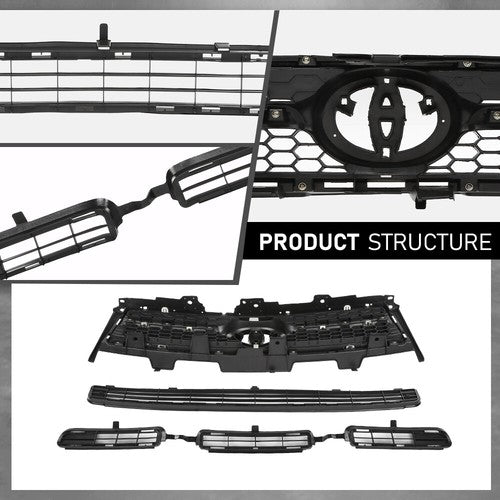 Solid Spare Fit For 2009-2012 Toyota RAV4 Base/Sport Front Bumper Upper Lower Grille Set