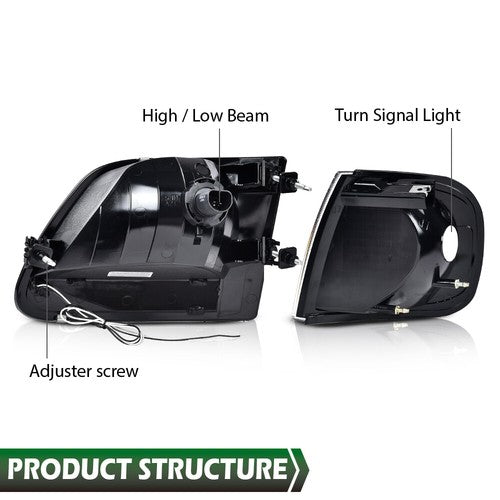 Solid Spare Fit For 97-2004 F-150 Expedition Chrome/Clear LED DRL Headlights & Corner Lights