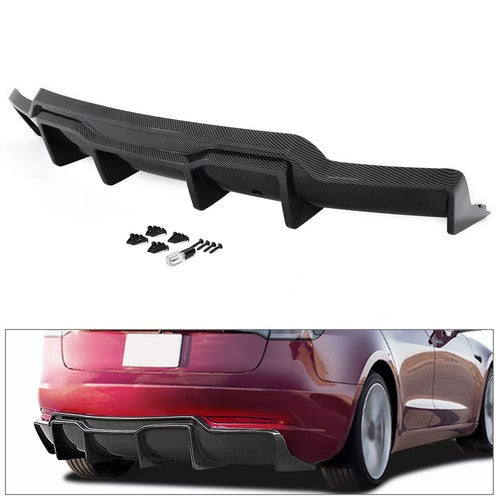 Solid Spare Carbon Fiber Color Rear Bumper Diffuser Lip Cover For Tesla Model 3 2017-2023
