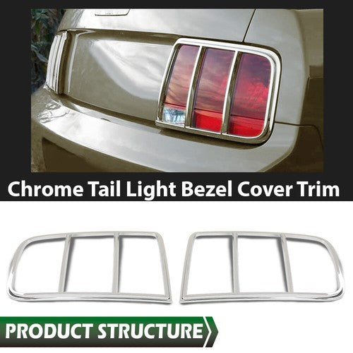 Solid Spare Tail Light Bezel Cover Silver Fit For 05-09 Ford Mustang Left+Right Pair Set